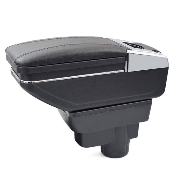 Cotiera Consola Centrala Cutie Depozitare Organizator Pentru Opel Corsa D 2006 - 2012 Glisanta Rotativa cu Suport Paha Scrumiera Piele Neagra