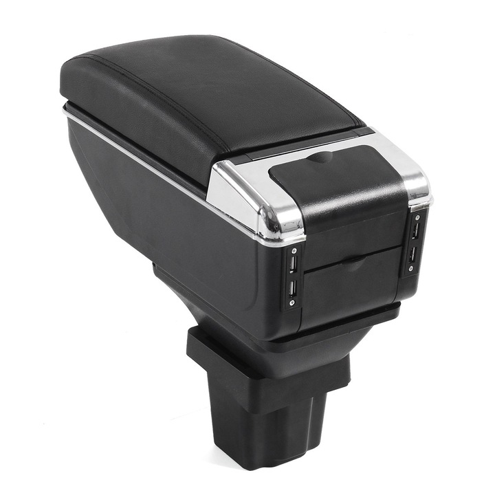 Cotiera Consola Centrala Cutie Depozitare Organizator USB Pentru Chevrolet Trax 2014 - 2017 Glisanta cu Suport Paha Scrumiera Piele Neagra