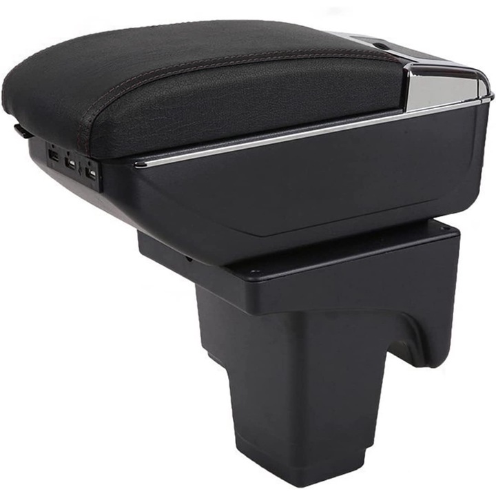 Cotiera Consola Centrala Cutie Depozitare Organizator USB Pentru Ford Focus 3 2012 - 2020 Glisanta cu Suport Paha Scrumiera Piele Neagra