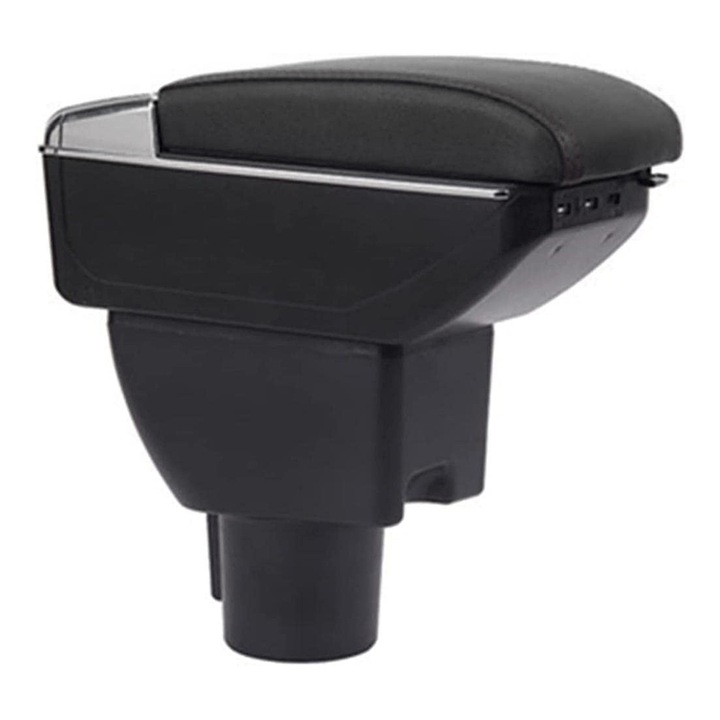Cotiera Consola Centrala Cutie Depozitare Organizator USB Pentru Hyundai Getz 2005 - 2008 Glisanta cu Suport Paha Scrumiera Piele Neagra