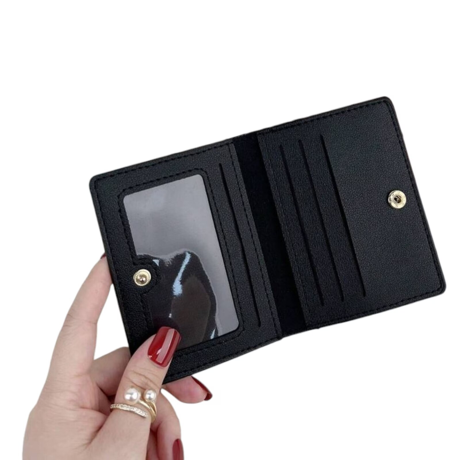 Mini Portafed Mini portofel compact din piele PU, subtire si portabil, design modern ...