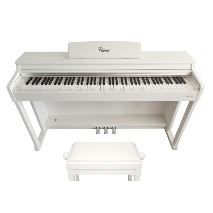 Set Pian Digital Flame B89 WH Alb + Scaun Classic Cantabile