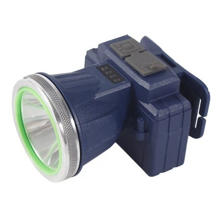 LED челник, мащабиране с голям обхват, USB акумулаторна, телескопичен фар, водоустойчив, регулируем, за риболов на открито, къмпинг, силна светлина, фенерче, 8,6x7,5x6,5 см, син