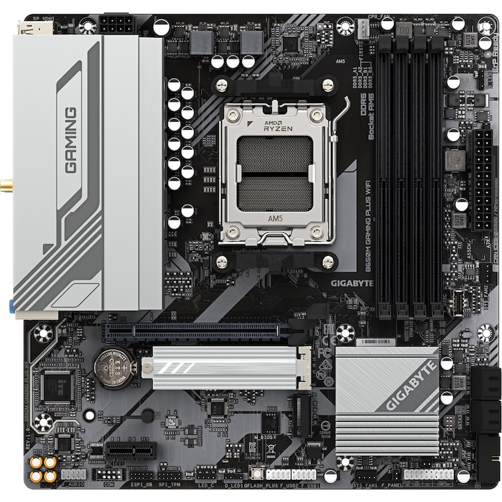 Дънна платка GIGABYTE B650M GAMING PLUS WIFI, Socket AM5, DDR5, BT, Micro ATX, Черен