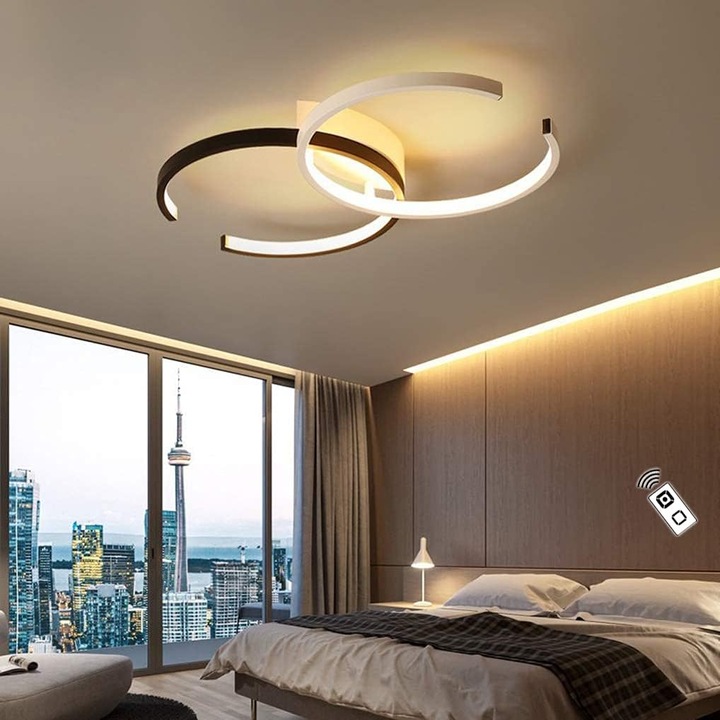 LED полилей с дистанционно управление, 80 W, метал и акрил, студена/топла/неутрална светлина, бяло с черно