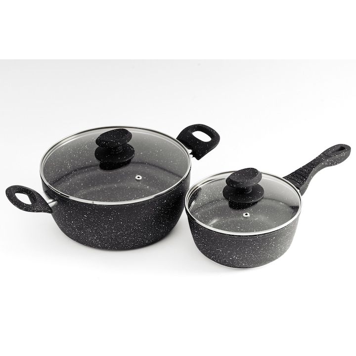 Alumínium edénykészlet, Teflon, üvegtetővel (4 db) Fekete 18/24cm