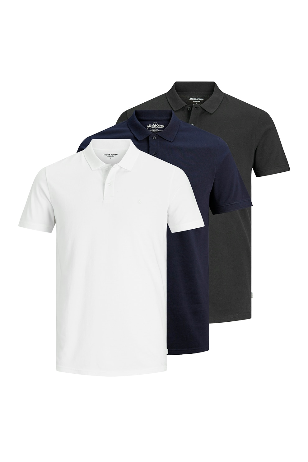Jack & Jones, Set de tricouri polo - 3 piese, Alb, Negru, Bleumarin, M