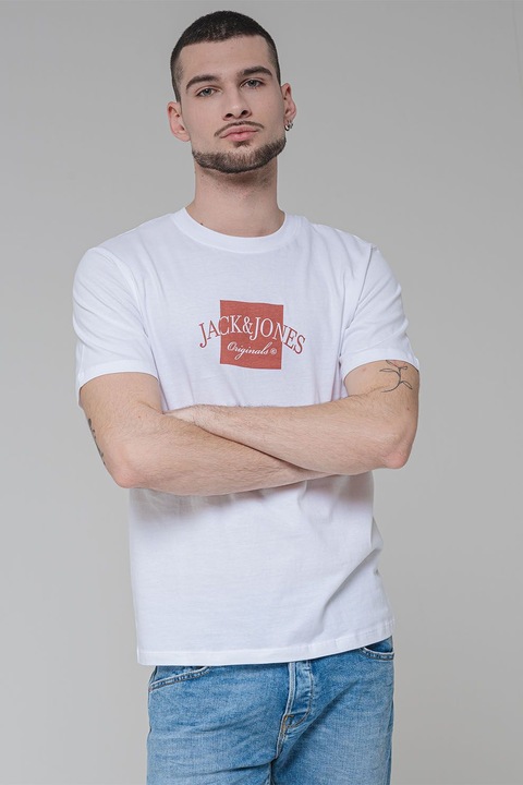 Jack & Jones, Тениска Boston с лого, Бял