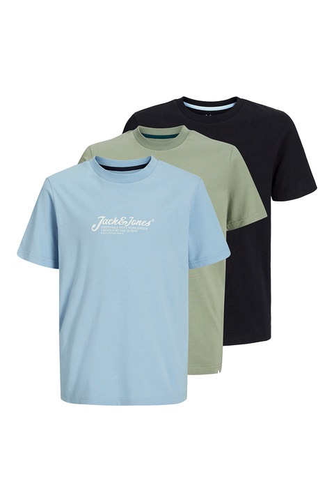 Jack & Jones, Logós pamutpóló szett - 3 db, Fekete/Világoskék/Spárgazöld, 164 CM