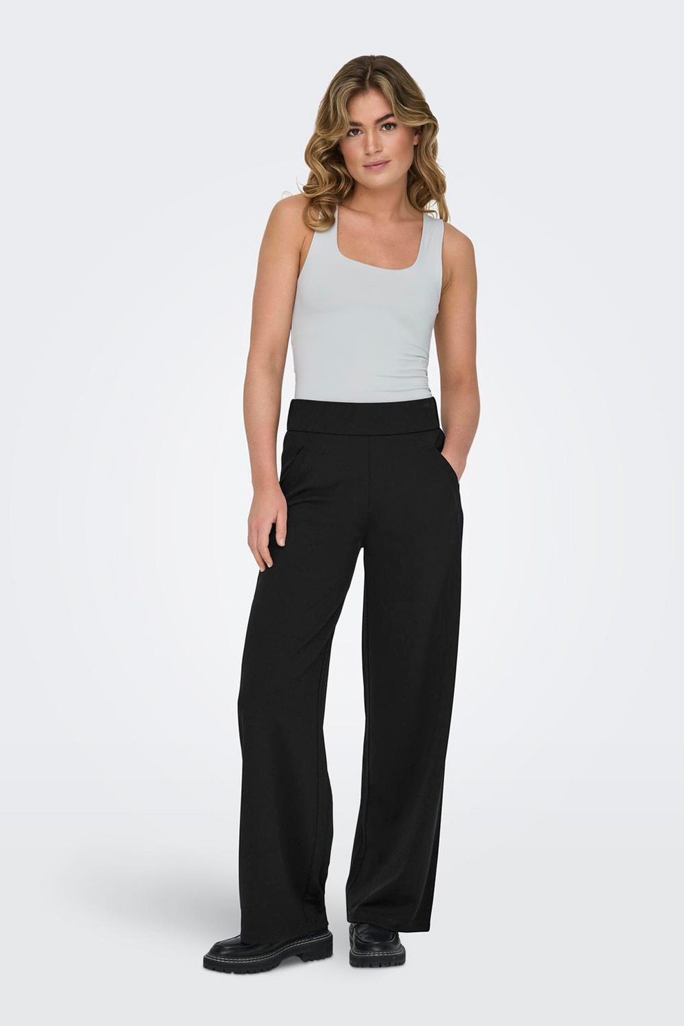 JdY, Pantaloni cu croiala ampla si talie inalta, Negru, M-L32
