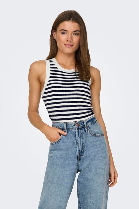 JdY, Csíkos ujjatlan pulóver, Fehér/Fekete