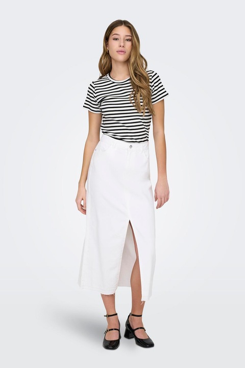 JdY, Kerek nyakú bordázott póló, Fehér/Fekete