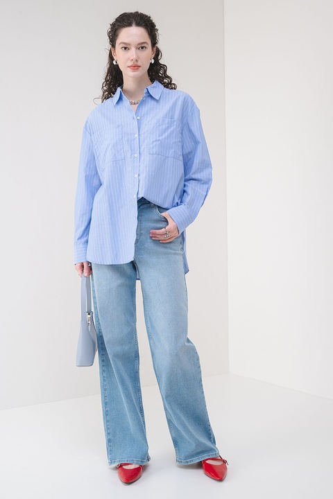 Pieces, Melia bő fazonú ing, Fehér/Világoskék, S