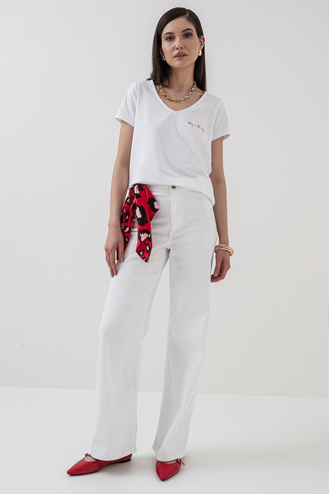 Pieces, Silly organikuspamut tartalmú póló, Fehér/Sötétpiros