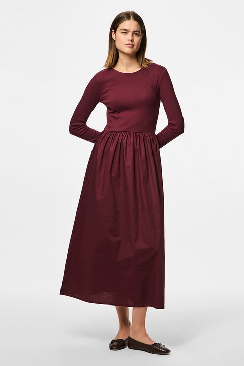 Pieces, Kerek nyakú A-vonalú ruha, Bordó, XL