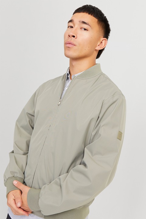 Jack & Jones, Jacheta bomber cu fermoar, Gri cenusiu