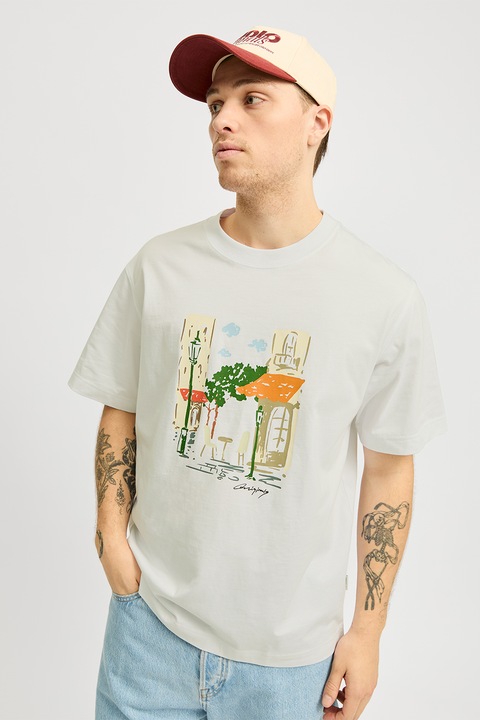 Jack & Jones, Mintás póló, Zöld/Narancssárga/Hamuszürke