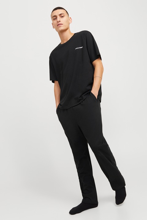 Jack & Jones, Pijama cu detalii logo, Negru