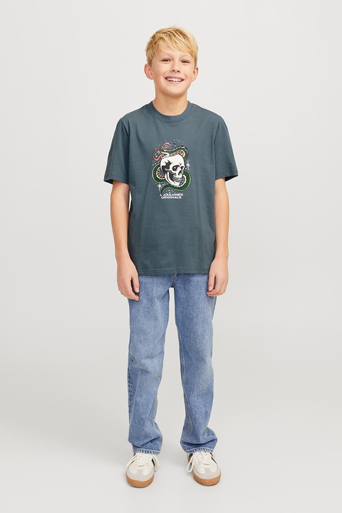 Jack & Jones, Памучна тениска с графика, Зелен/Петролно синьо