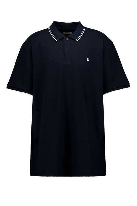 Jack & Jones, Galléros póló csíkos részletekkel, Fehér/Tengerészkék