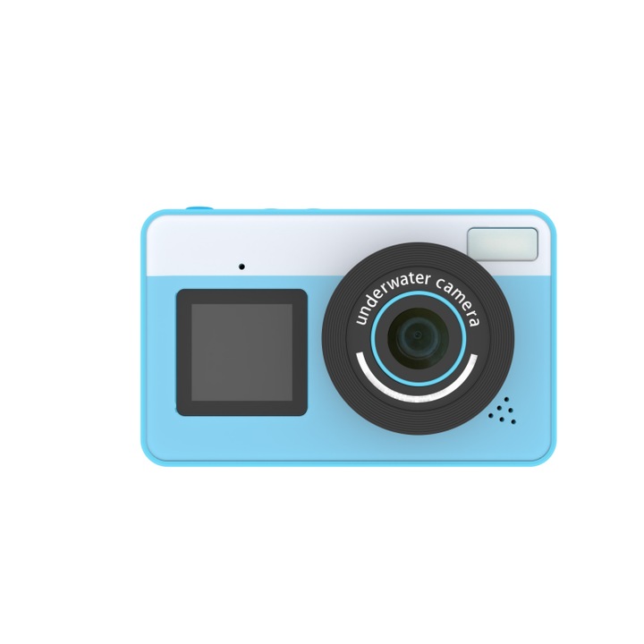 Цифров фотоапарат, 18x, 3 инча, 4800 w пиксела, LED запълваща светлина, водоустойчив, двоен HD екран, 1200 mah батерия, конектор тип C, син