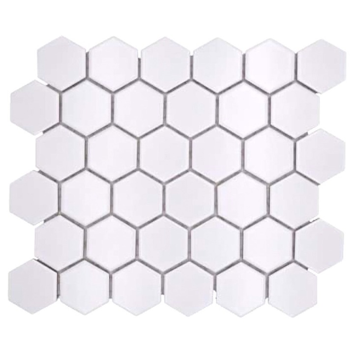 Mozaic ceramic hexagon alb, faianta alb mozaic pentru bucatarie si baie 30 x 30 cm