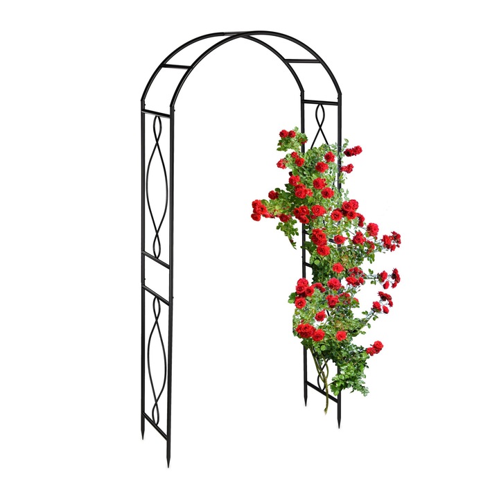Arcada metalica pentru flori cataratoare, Relaxdays, negru, dimensiuni 230 x 100 x 40 cm