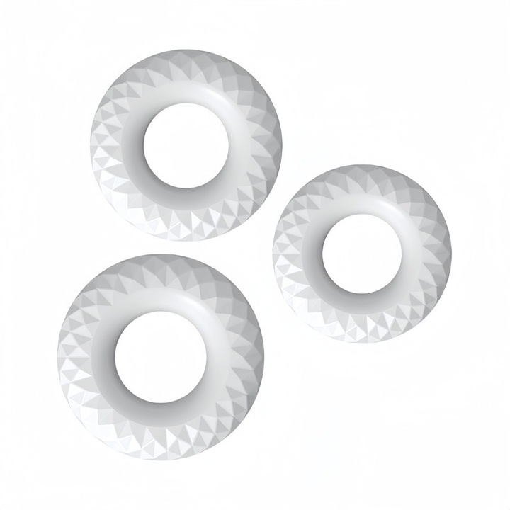 Комплект пръстени за пенис MELEON, TPE, Бял, 16x42 мм, 18x44 мм, 20x46 мм