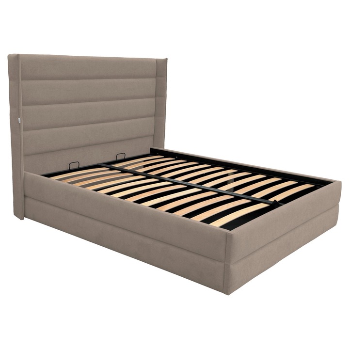 Pat tapitat Gravity Luxury cu spatiu de depozitare si somiera rabatabila, cappuccino, C11, 160x200 cm