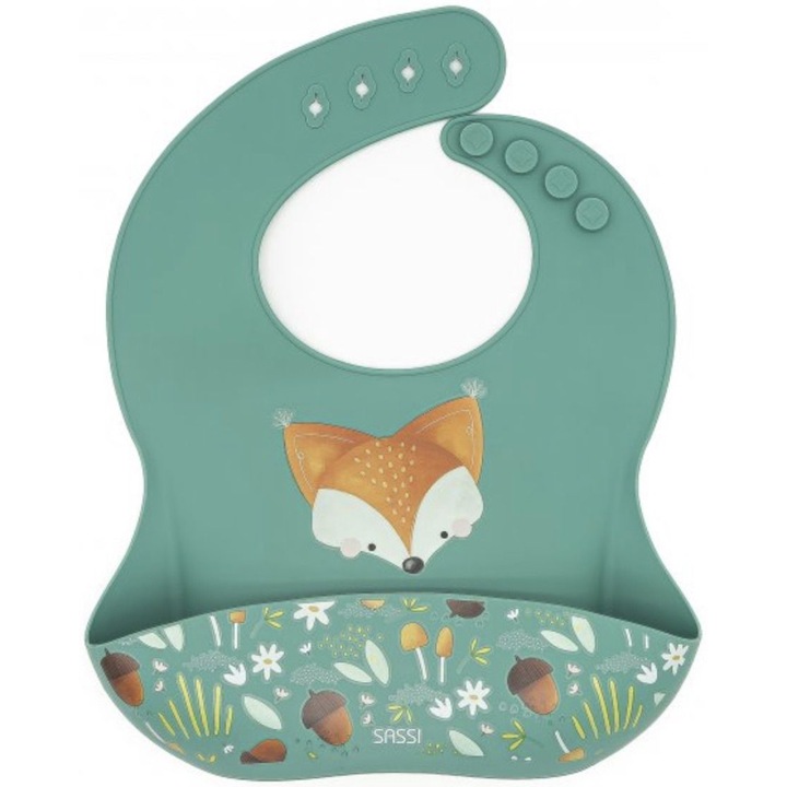 Szilikon előke Sassi , Crunchy The Fox, zöld