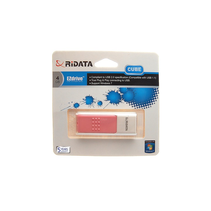 Memorie USB 2, 0, 4GB, RiDATA Taiwan, model ID50, alb cu roz