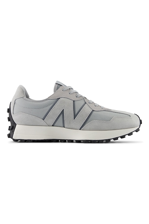 New Balance, Pantofi sport de piele intoarsa cu logo si insertii textile, Gri deschis