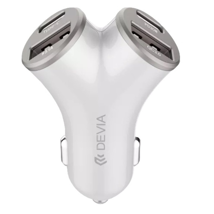 Devia Smart Series 48W PD+QC autós gyorstöltő 2xUSB+2xType-C - ezüst