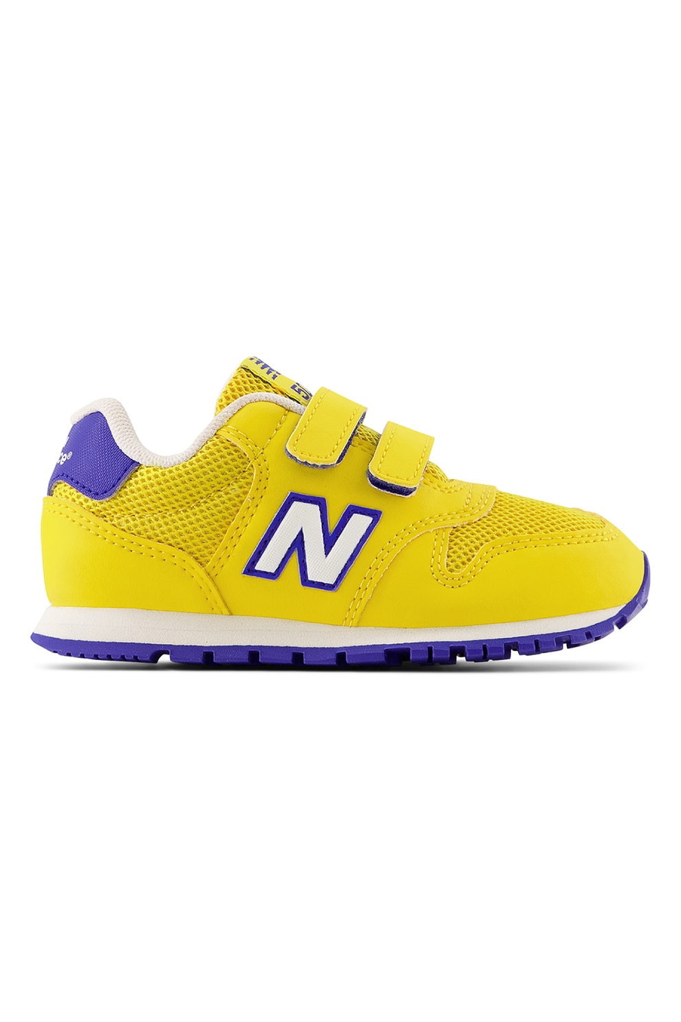 New Balance, Pantofi sport 500 cu velcro si insertii de plasa, Galben pai, Albastru royal, 22.5 EU