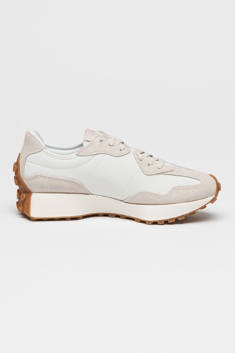 New Balance, Спортни обувки 327 с кожа и велур, Слонова кост/Лилав