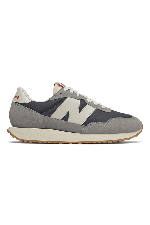 New Balance, Pantofi sport din plasa si piele intoarsa, Gri/Alb murdar