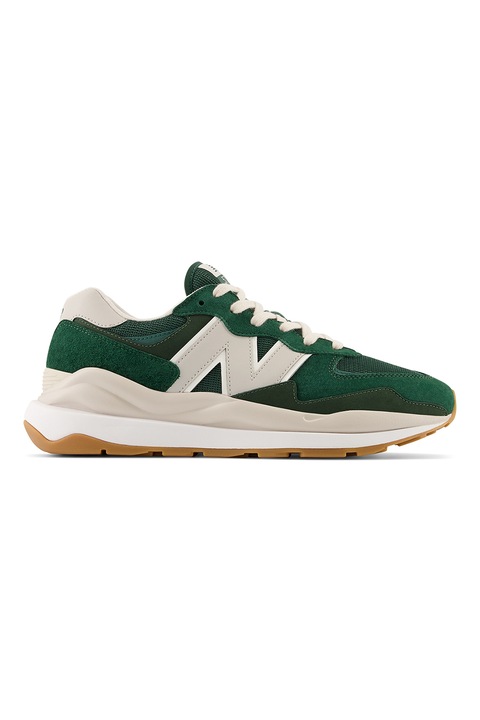 New Balance, Pantofi sport cu detalii din piele intoarsa, Alb fildes/Verde aquamarin, 41.5