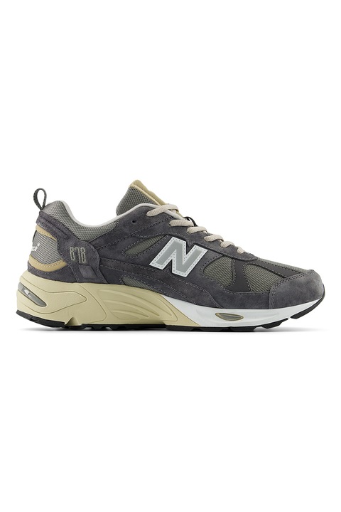 New Balance, Pantofi sport low-cut cu insertii din piele intoarsa, Gri inchis