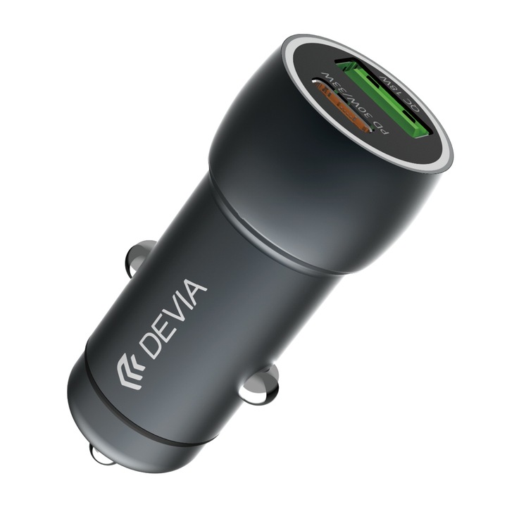 Зарядно за кола Devia Extreme Speed Fast Charger PD30W + QC3.0, 18W, сиво