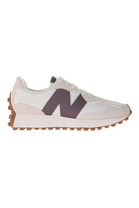 New Balance, Скосени спортни обувки 327 с кожа, Бледовиолетов/Мръснобял/Бледо розово