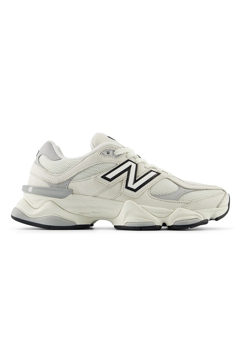 New Balance, Pantofi sport din piele cu insertii din plasa 9060, Gri deschis/Crem