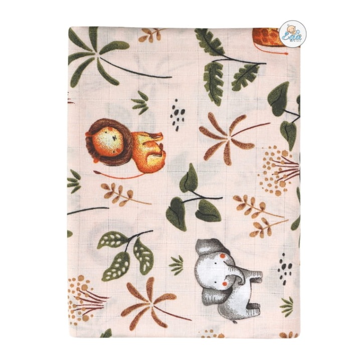 Patura De Muselina Pentru Scutece, EGA Kids, Wrapper, Sweet Safari, 120x120 cm