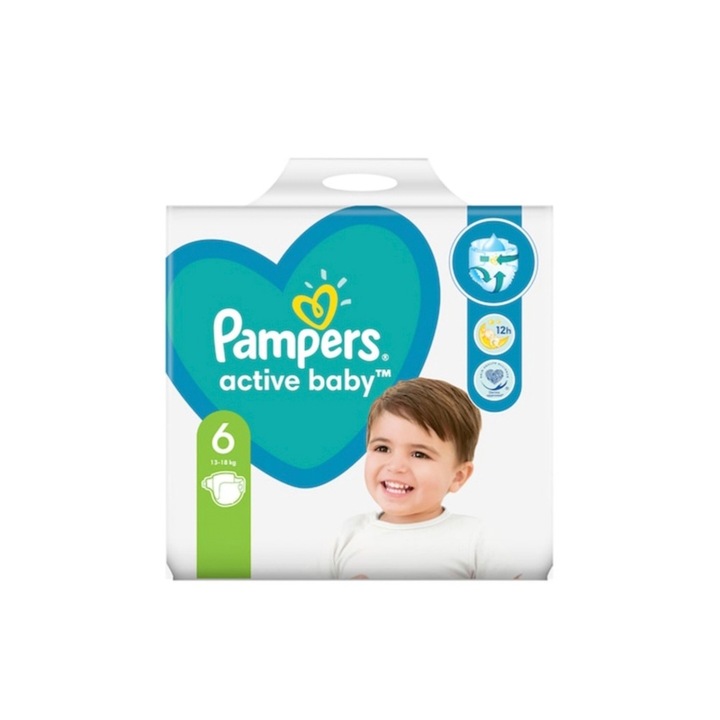 Пелени Pampers New Giant, Ултра Бързо Попиване, с Гъвкав Ластик Около Кръста, № 6, 13-18 кг, 56 бр