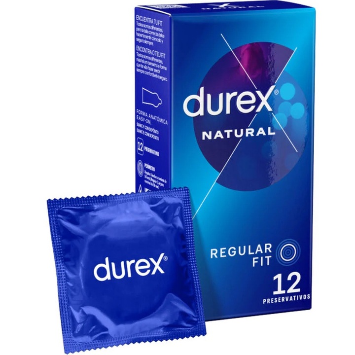 Prezervative Durex Natural Plus, 12 bucati, latex/cauciuc