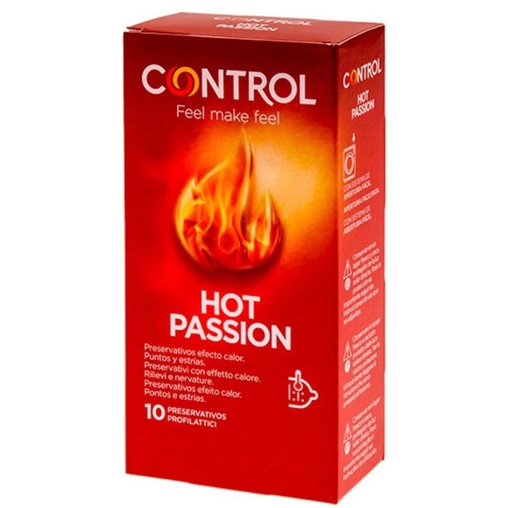 Prezervative Control Hot Passion, efect de incalzire, 10 bucati, culoare naturala, latime nominala 53 mm