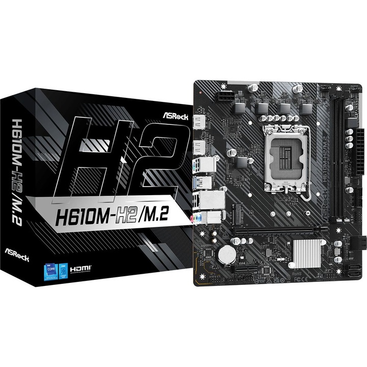 Дънна платка ASRock H610M-H2/M.2, LGA1700, 2xDDR5, 64GB, Micro-ATX