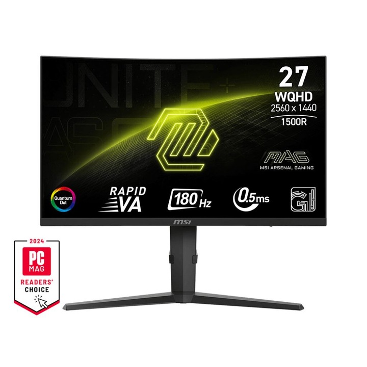 Hajlított LED monitor MSI MAG 275CQRF QD E2, 27", 2560x1440, 180Hz, fekete
