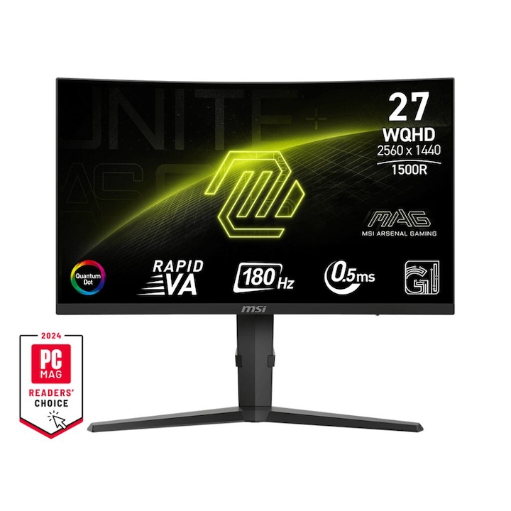 Hajlított LED monitor MSI MAG 275CQRF QD E2, 27", 2560x1440, 180Hz, fekete