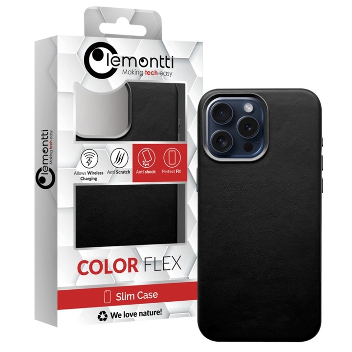 Husa Lemontti Piele MagSafe compatibila iPhone 15 Pro Max Negru