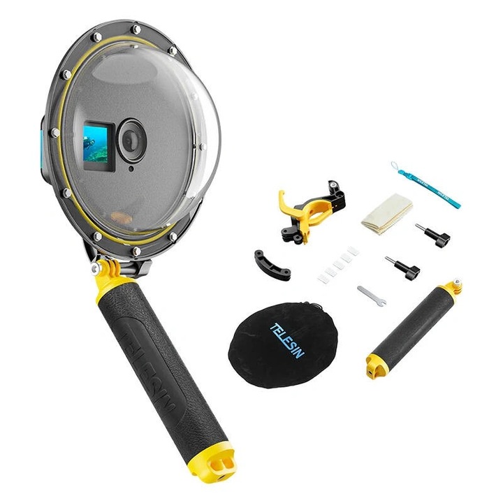 Подводен корпус TELESIN, За DJI Action 3 / 4, 50/50 аквариумен ефект, Дълбочина 30 м, 95% прозрачност